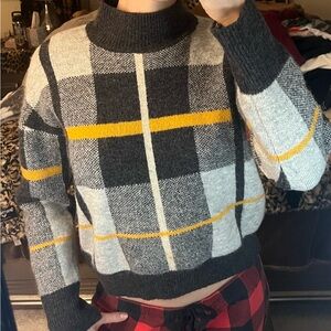 Cozy Plaid Turtleneck Sweater - Black, Gray, Yellow